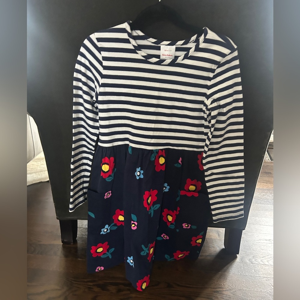 Hanna Andersson Navy and White Striped Floral Dress